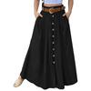 Women Skirt Solid Color High Waist All Match Button Decor A-line Summer Maxi