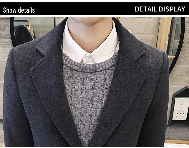 Men's Slim Fit Wool Trench Coat - Korean Style Mid-Length, Plus Size, Trendy British Design