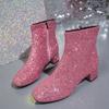 Fashion Women's Boots  Bling Sequins Solid Color Side Zipper Luxury Comfortable Midsole Boots  De Mujer Party Girls