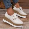 Large size thick-soled muffin shoes women's autumn and winter new lace-up square head patent leather thick-soled wedge heel heightening shoes