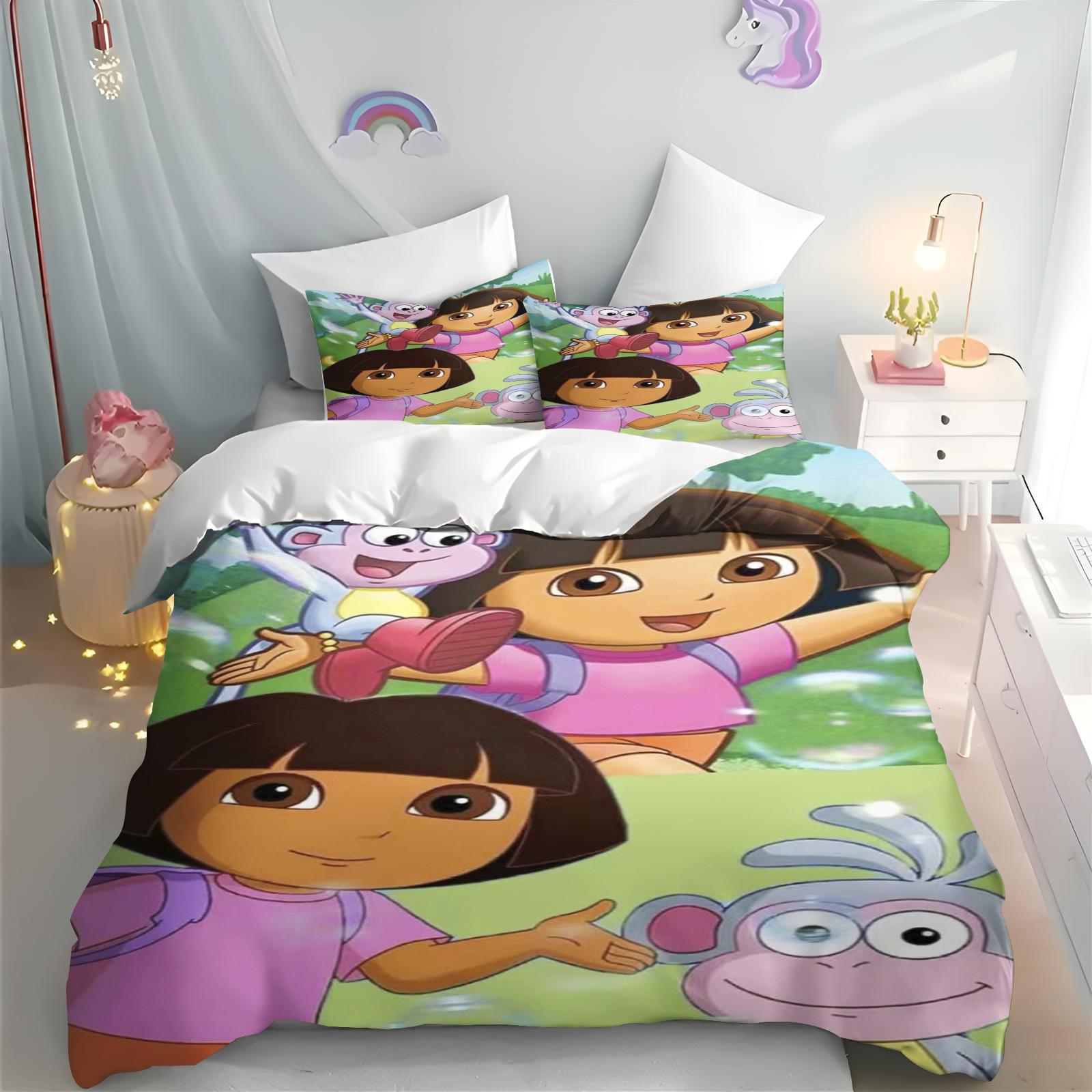 

Cartoon Bed Linen Quilt Cover Adventure Girl Festival Gift Duvet Comforter Warmth Children S Dora Girls Bedroom Bedding 135x200cm