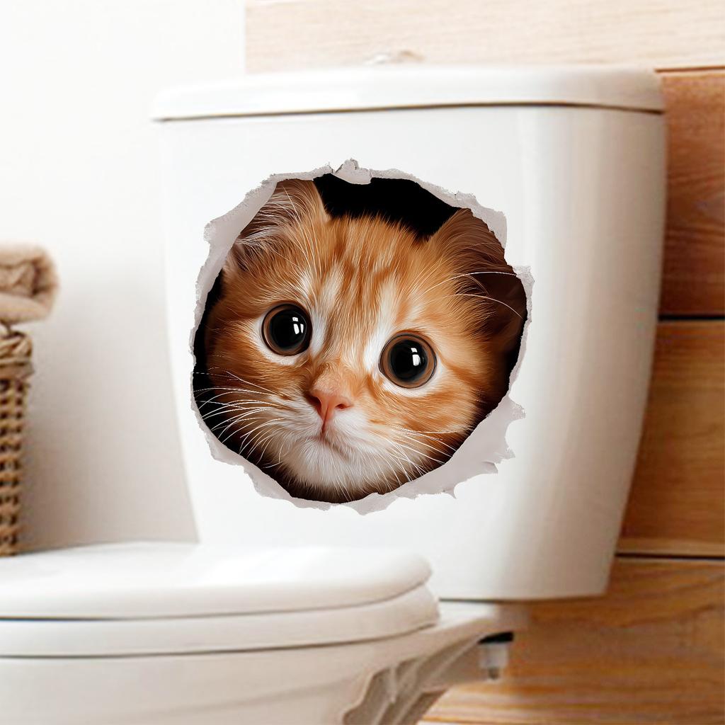 Naklejka na toaletę dla kota 3D Przebijająca ścianę Samoprzylepna Usuwalna do Łazienki Wystrój Domu