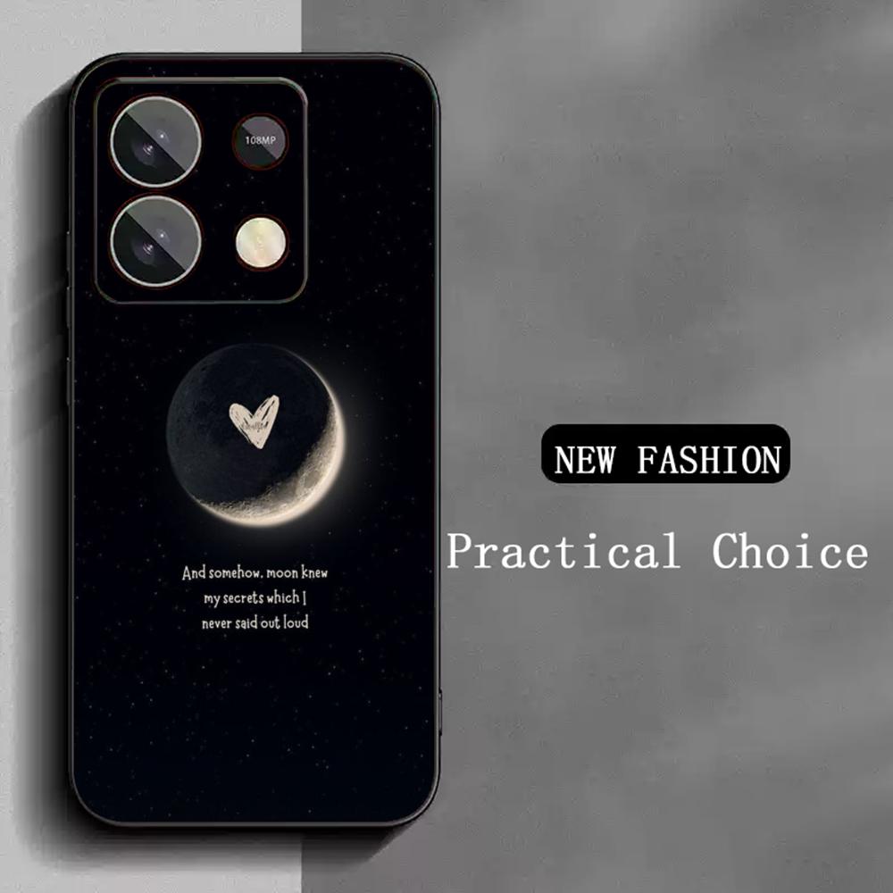 Moon Fashion art pattern design ins Phone Case For Redmi Note 14 13 12 11 Pro Plus S 5G 14C A3 Soft Black Phone Cover