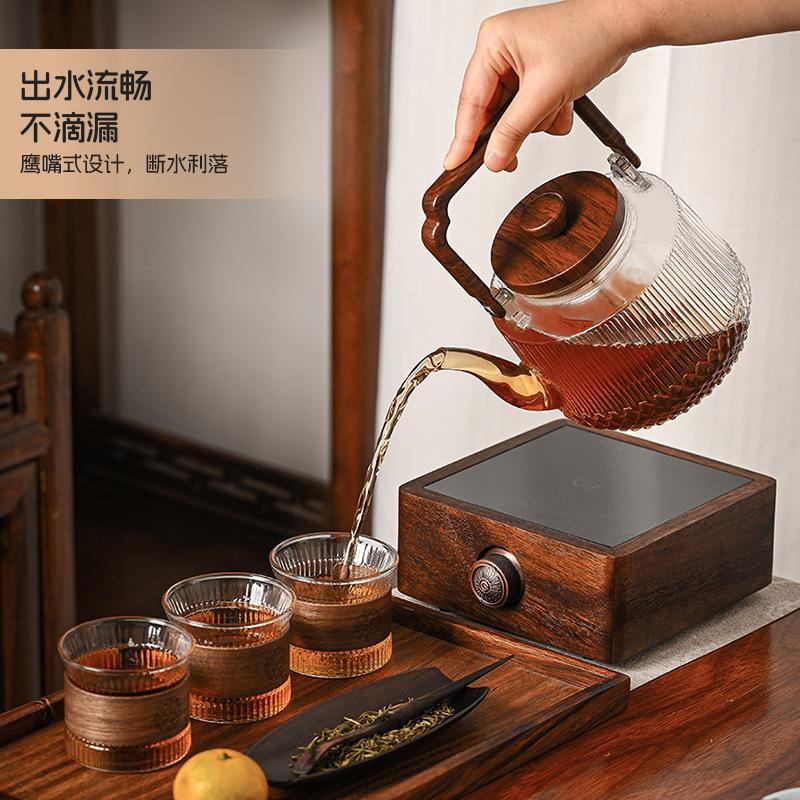 1200ML Large Capacity Glass Kettle Tea Pot Electric Ceramic Stove Steaming and Boiling Integrated Handle Kettle for Tea Brewing