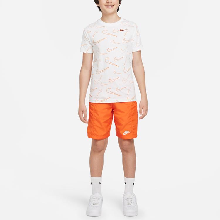 Nike Logo Pattern Printed Round Neck Short Sleeve T-Shirt Kids Tops White DO1815-100