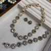French Light Luxury Diamond Colored Flower Necklace Bracelet Stud Earrings Jewelry Retro Fashion Pink Gemstone Collarbone Chain Earrings