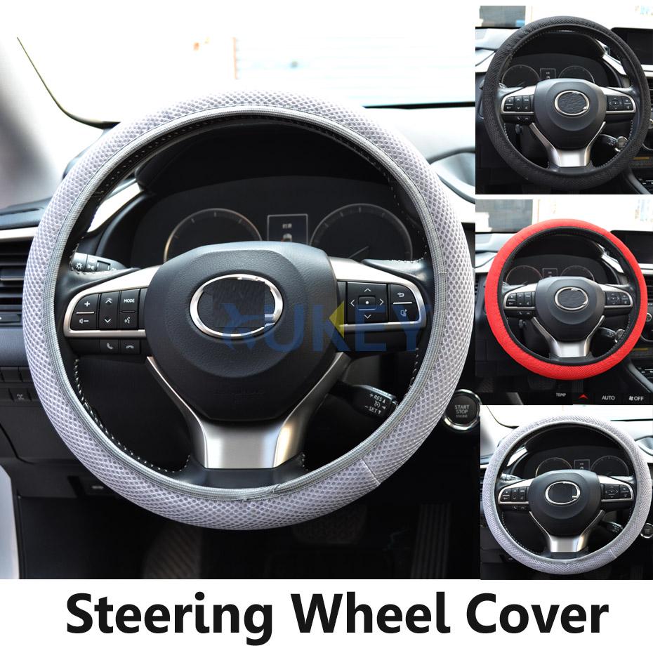 1Pc Breathable Car Auto Elastic Handmade Skid Proof Steering Wheel Cover For Summer Use Non Slip 38cm Black/Red/Gray