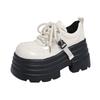 Fashion 10CM Women Leather Platform Sneakers Spring Ladies Wedge Heels Chunky Shoes Pumps Woman Lace-Up Thick Sole Casual Walking Shoes