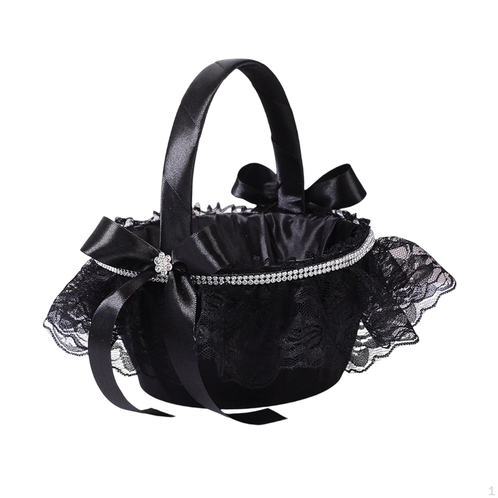 Свадебная корзинка для цветочной девочки Черная ткань и кружево Легкая свадебная аксессуарная корзина Элегантная Style B