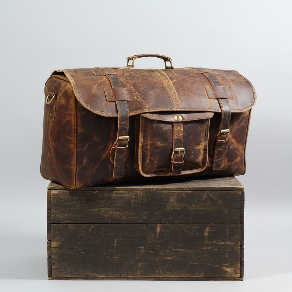 Leather Duffel Travel Gym Overnight Weekend Leather Bag Sports Cabin