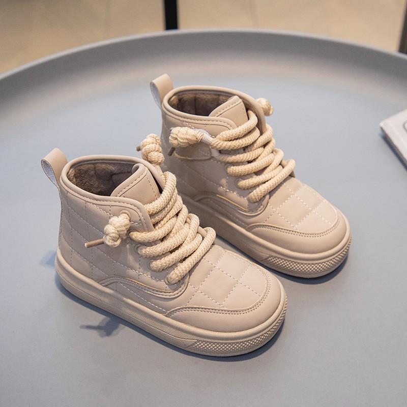 Dětské boty podzim a zima nová móda ležérní silná podrážka chlapecké kostkované jednoboty holčičí teplé bavlněné boty