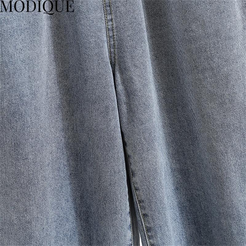 MODIQUE Sommer Übergröße Neu Damen Locker Vintage Gerade High Waist Rollkante Elastisch Lange Jeans Dame Lässig Vielseitig Weites Bein Hose