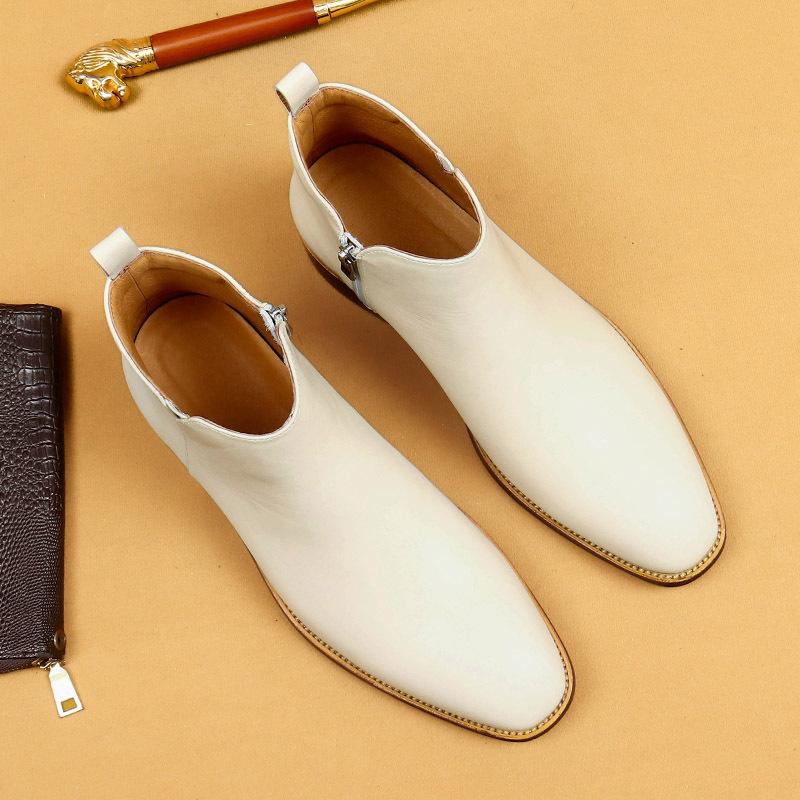 

Мужские ботинки Chelsea, заостренные кожаные туфли с высоким берцем, в британском стиле, деловые, повседневные, короткие, белые, мужские 46