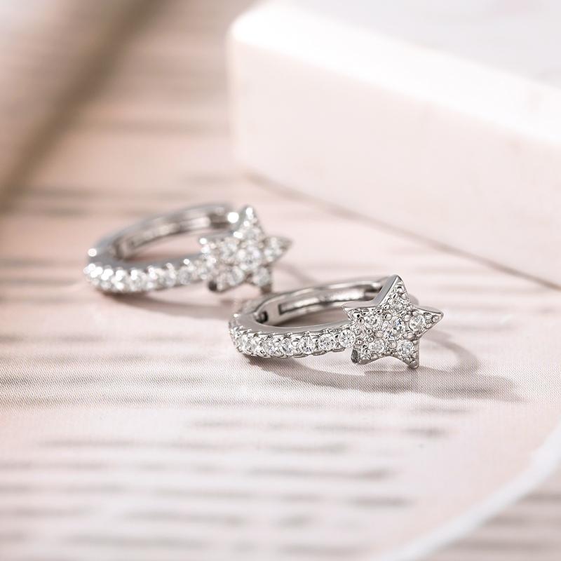 Huitan Fashion Star Hoop Earrings with Dazzling CZ Simple Stylish Ear Accessories for Women  Color Exquisite Girls Jewelry