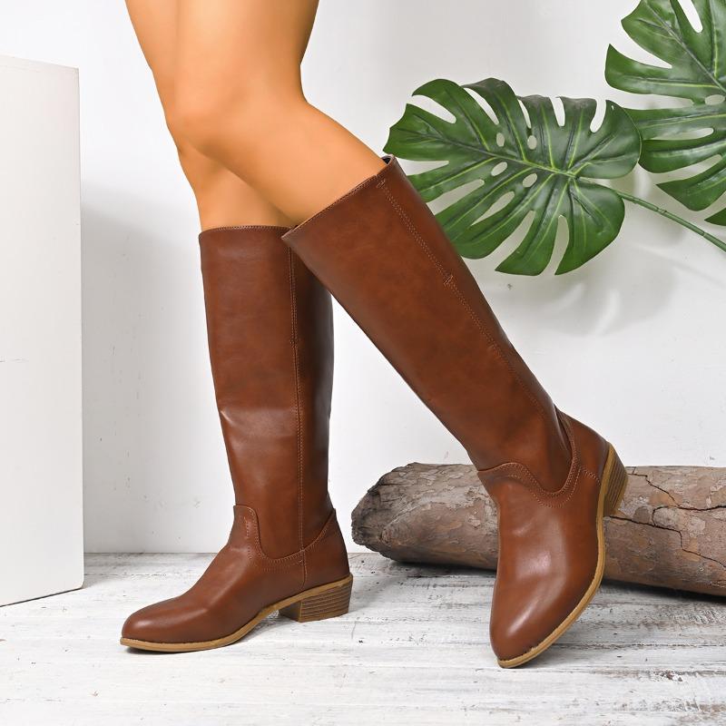 Retro Low-heeled Knight Boots 2025 Winter New British Style Sleeves Are No More Than Knee-length Boots for Women