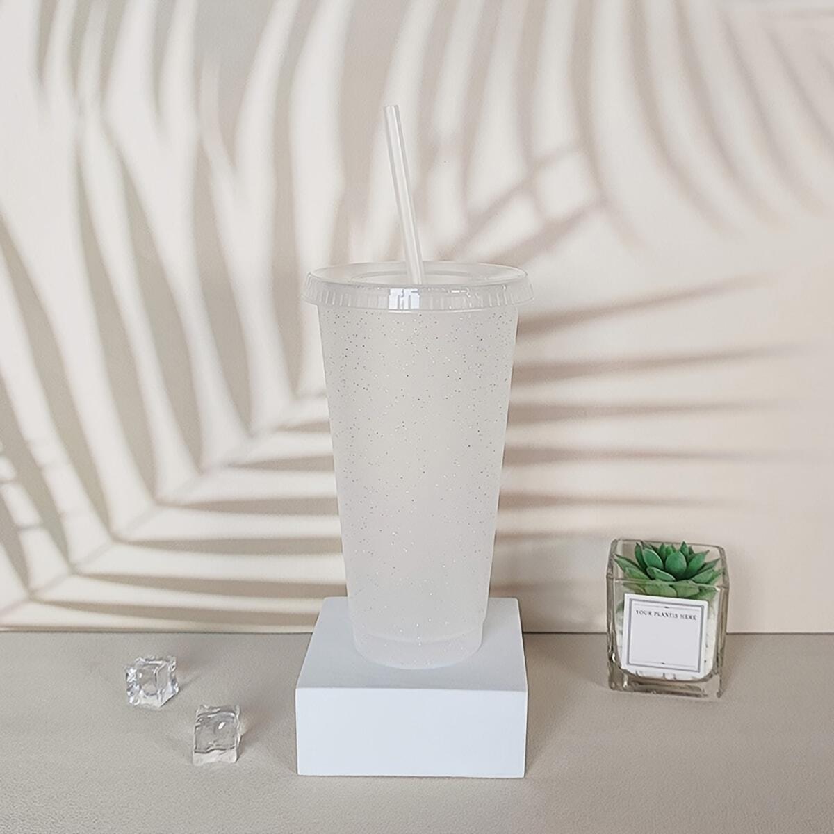 

1 шт.-Креативный стакан с блестящей пудрой и пластиковой соломинкой, летний, большой емкости, для напитков, воды 500ML прозрачный