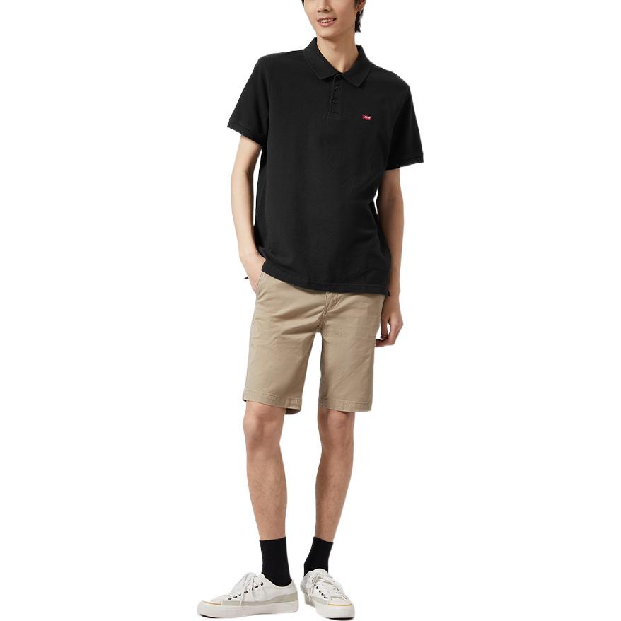 Levis Solid Color Short Sleeve Polo Shirt Unisex tops Black A0229-0005