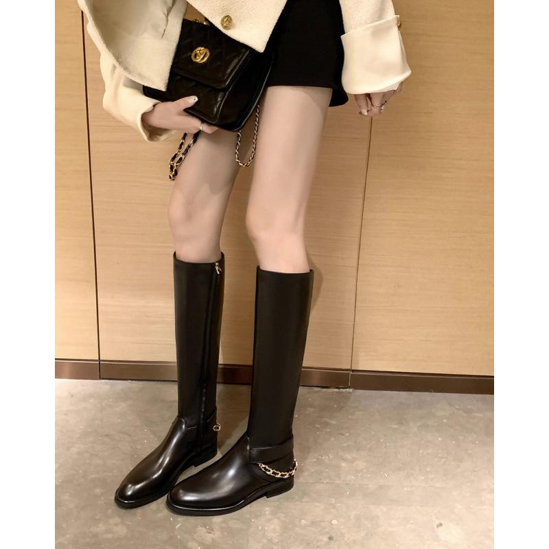 Chain Leather Coarse Heel High Boots Boots Women's Knight Boots Winter