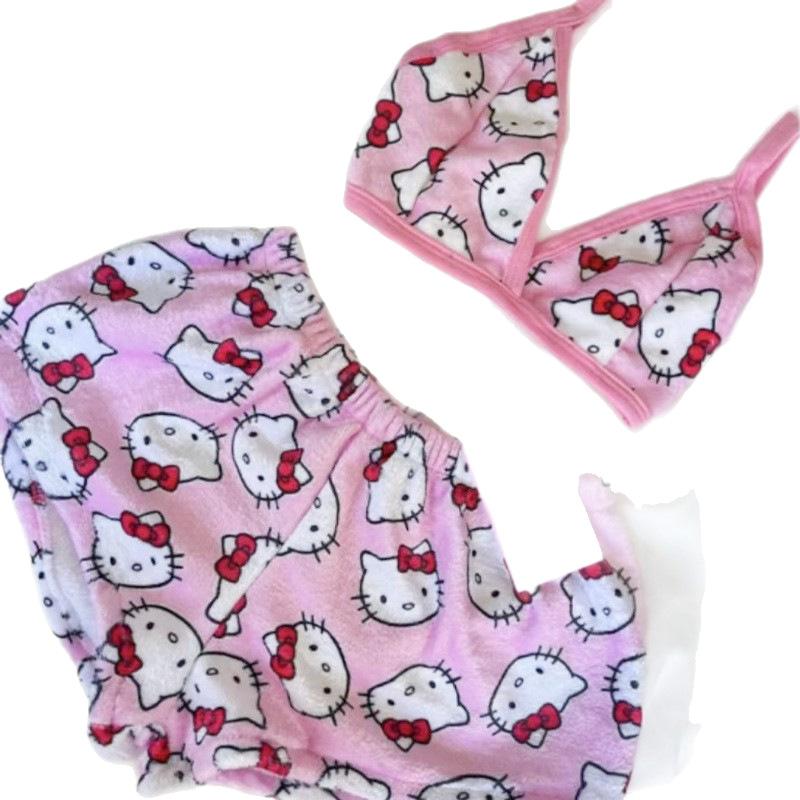 Søtt Hello Kitty Tanktopp og Shorts Pyjamasett for Damer - Sommer Loungewear Nattøy for Avslappet Hjemmebruk