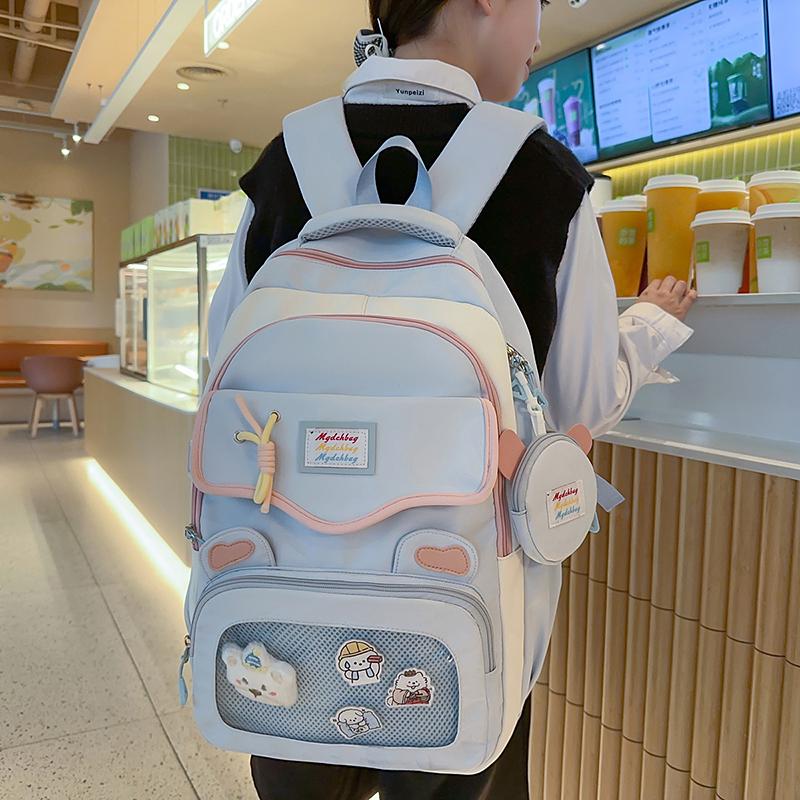 Women's Large Capacity Backpack Multi-Compartment Student Schoolbag Color Block Backapack with Coin Purse