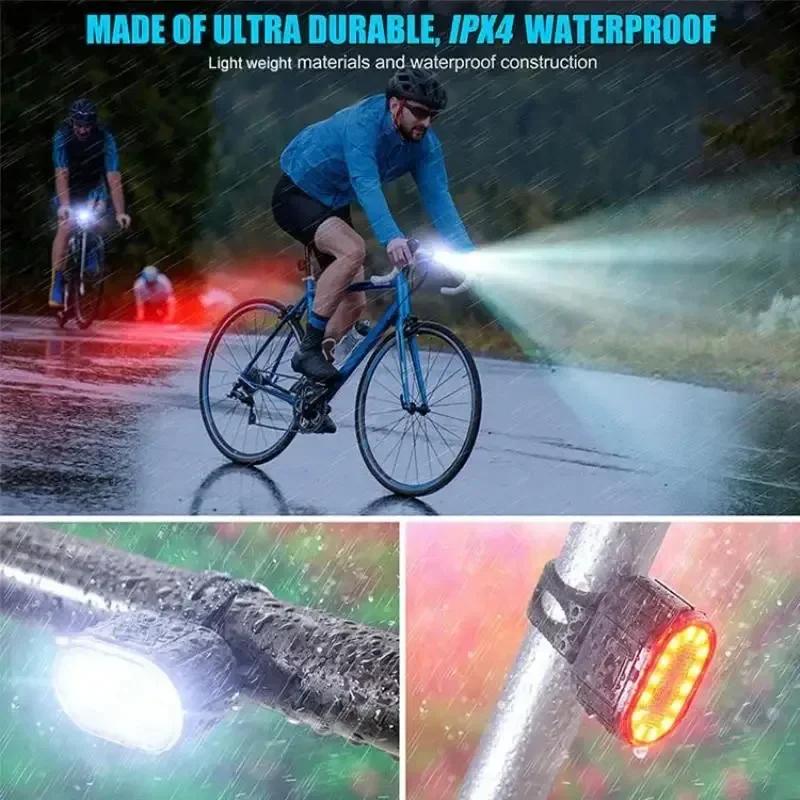 Bicycle Front Light USB Rechargeable Bike Flashlight with Taillights Wheel Lamp 4 Mode Waterproof Headlight for Night Cycling
