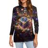 Women's Fashion Casual Button 3/4 Sleeve Vintage  Print Lapel Top