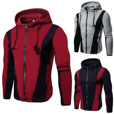 Men's Color Block Jacket Men's Spring And  Casual Trend Zipper Hooded Jacket