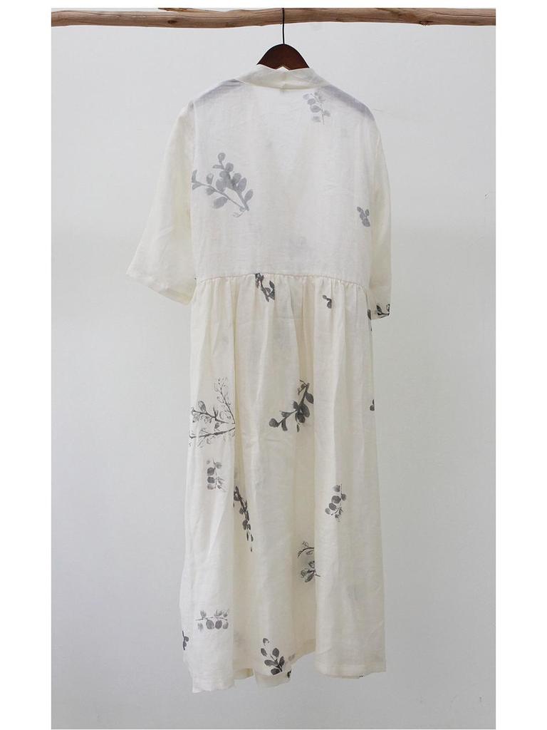 Mountain Spirit Sheer Flowy Tie-Waist Long Dress with Irregular Neckline, Women's Ramie Tea Dress
