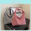 Stylish Korean Striped Large Tote Bag Versatile Retro Canvas Shoulder Bag For Daily Use