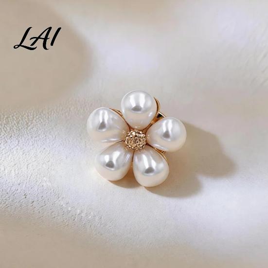 Lapel Pin Hollow Flower Shape Brooch with Faux Pearls Anti-exposure Small Pin Strong Buckle Electroplating Process Versatile Badge for Coats Shirts