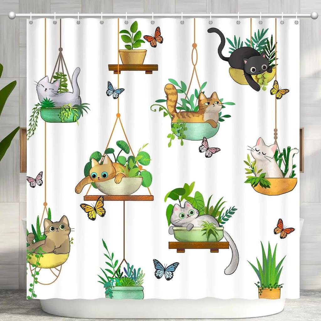 Green Plant Leaves Print Shower Curtains Watercolor Boho Floral Waterproof Morden Bathroom Bathtub Curtain Room Decor With Hooks