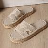 Fashion Natural Straw Crochet Net Slide Sandal Woman Vintage Espadrille Mule Ladies Thick Sole Linen Canvas Slipper Summer Vacation Shoe
