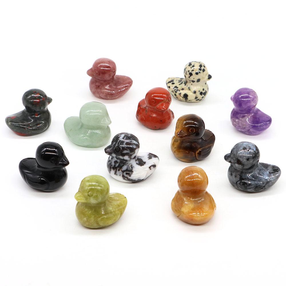 1.2" Little Duck Statue Natural Stone Reiki Healing Crystal Amethyst Tiger Eye Animal Figurine Gemstones Crafts Home Decor Gifts