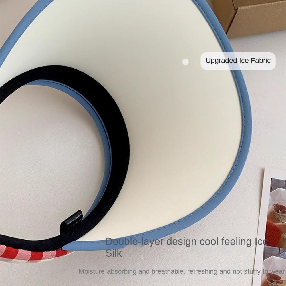 Hair Hoop Style Large Brim Sun Hat Plaid Print Sun Protection Hats Summer Empty Top Cap Travel