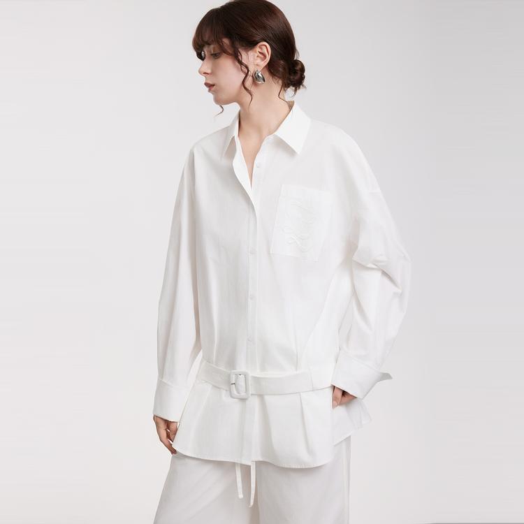 ELLE Cotton Embroidered Loose Long Sleeve Shirt Women shirts White L8CCL140