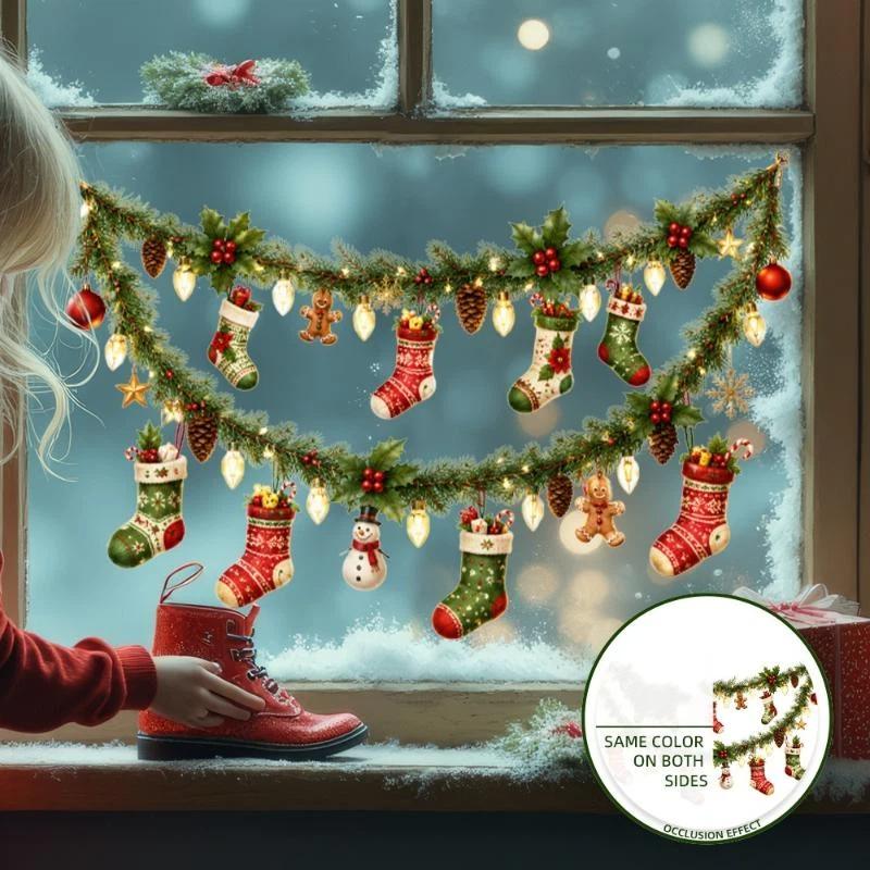 Cute Christmas Window Stickers Same Color Both Sides Self Adhesive Decals for Shopping Mall Home Shop Xmas Window Decor