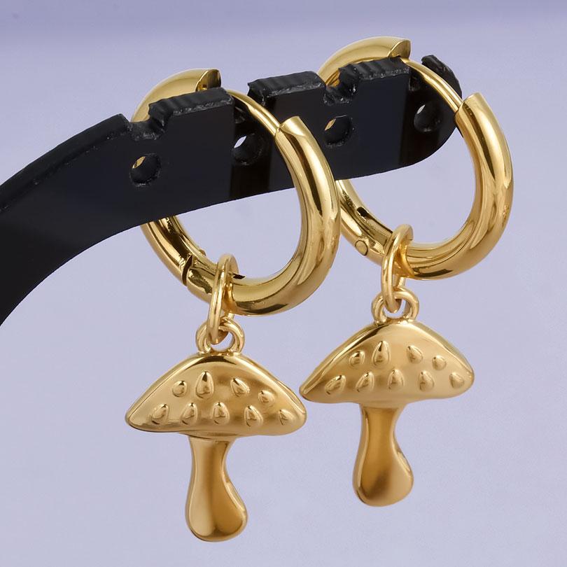 Real Gold Plated Fashion Kpop Piercing Jewelry Girl Bowknot Flower Heart Pendant Earring Stainless Steel Hoop Earrings For Women