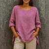 Summer new women's clothing casual loose fashion cotton and linen retro crew neck large size t-shirt