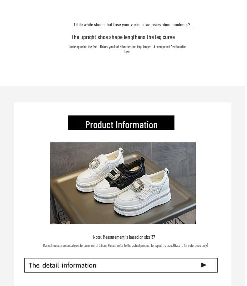 Women's 2025 Autumn White Rhinestone Casual Sneakers with Magic Tape and Petite Height-Boosting Thick Sole