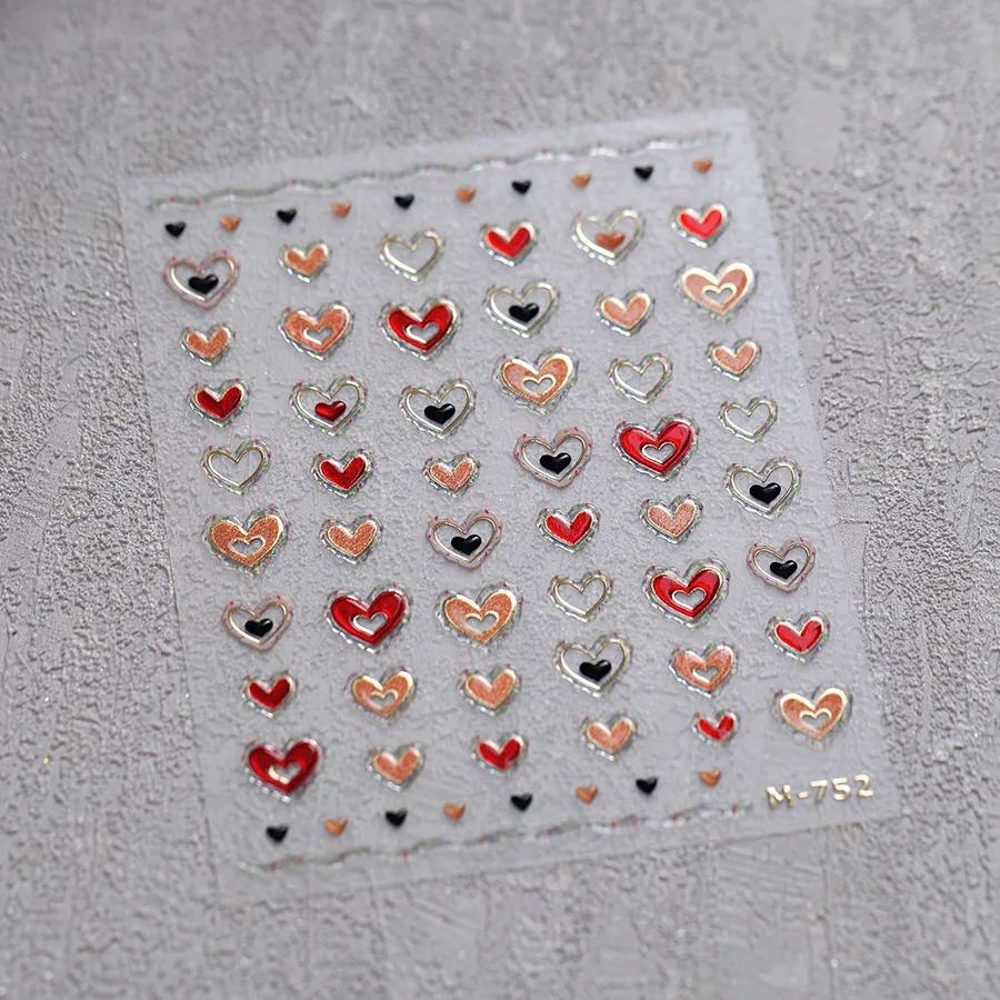 5D Love White English Letter Silver Jelly Nail Art Sticker Line Geometric Pattern Shape Romantic Delicate Manicure Decals