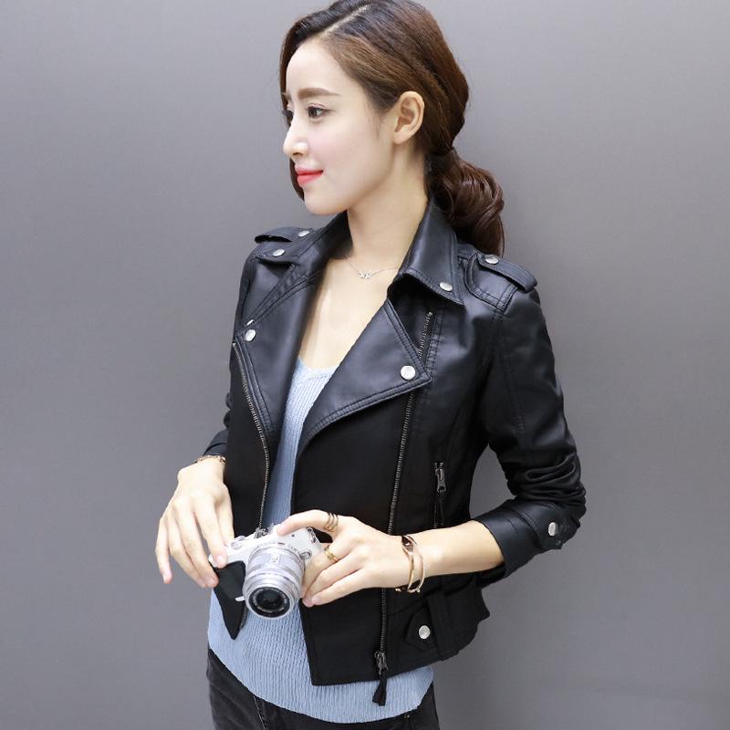 2025 Women's Slim PU Leather Motorcycle Jacket - Spring/Autumn Trendy Short Coat In Plus Sizes, European & American Style