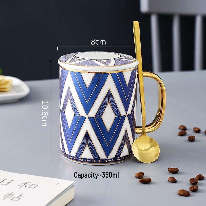 British Style Matching Ceramic Mug Set with Lids - High-End Coffee and Water Cups