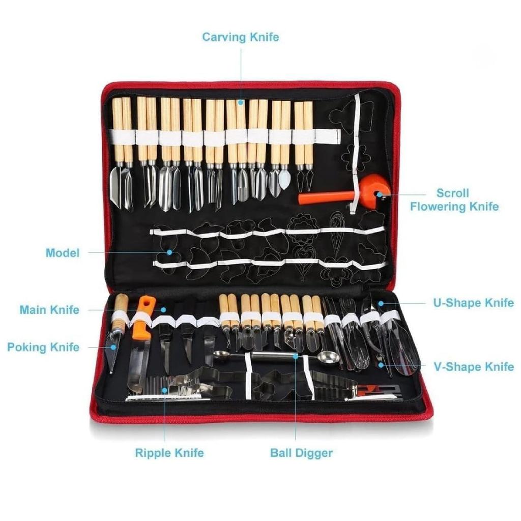 80Pcs Vegetable Fruit Carving Kit, Stainless Steel Peeling and Sculpting Tools Set, Kitchen Utensils for Garnish & Artistic Plating