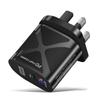 Dual Port LED Light-Up 25W Fast Charger with PD+QC3.0 for Mobile Phones - US/EU/UK Standards