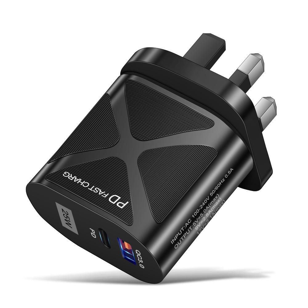 Dual Port LED Light-Up 25W Fast Charger with PD+QC3.0 for Mobile Phones - US/EU/UK Standards