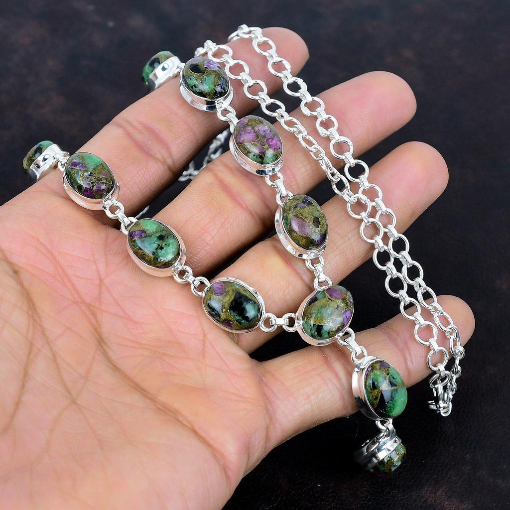 Copper Ruby Zoisite Necklace Gemstone Jewelry 925 Sterling Silver Adjustable Chain Necklace Handmade Necklace Gift for Wife Designer Jewelry