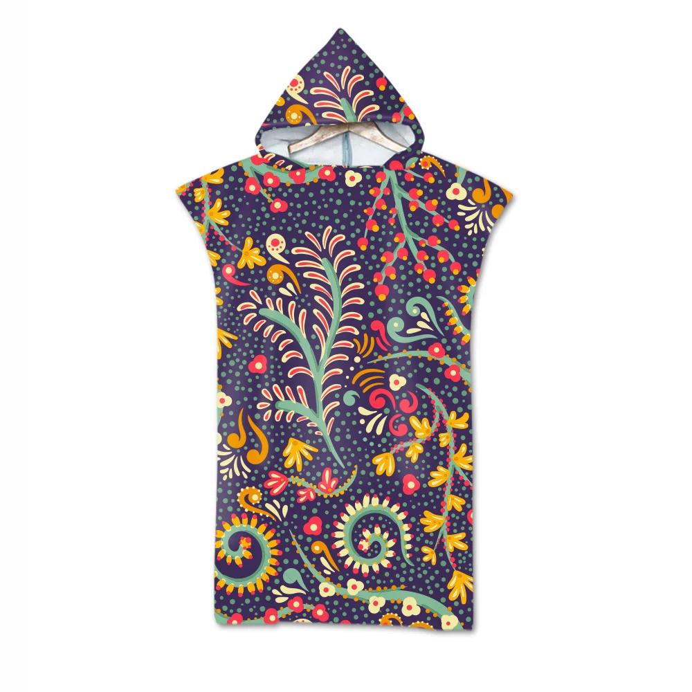 Microfiber Hooded Beach Towel For Adults Fashion Swimming Pool Bath Towel With Cloak Tropic Plant Flamingo Printed Bathrobe