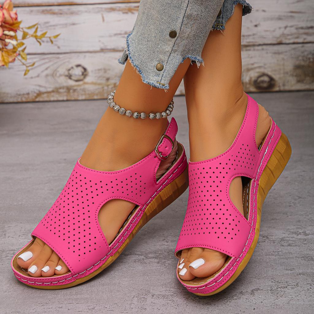 Summer Wedge Sandals Women's 2025 New Cut-Out, Breathable, Plus Size Open Toe Roman Sandals