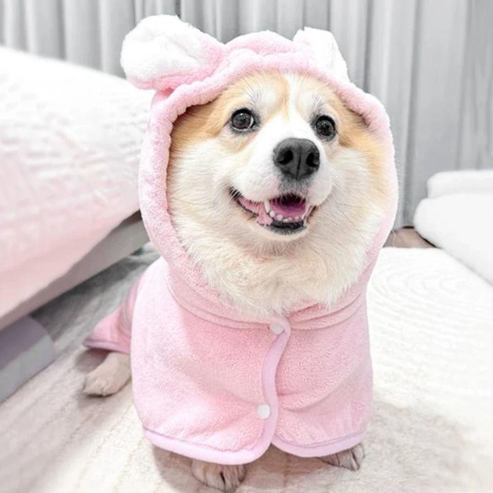 Cute Dog Bathrobe Quick-drying Pet Wash Towels Warm Cat Bath Robe  for Small Medium Large Dogs