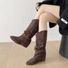 Queen Fan Vintage British Flat Bottom Inner Heightening Boots Women's 2025 New Autumn with Skirt Skinny Pile Boots